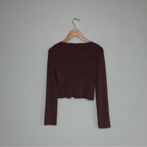 Zara Ribbed  Crop Cardigan Velvet Lined Buttons Knit Brown Women's‎ Size Medium - Picture 6 of 13